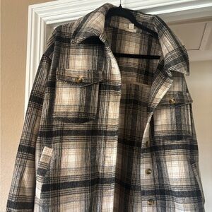 a.n.a Black and Tan Plaid Shirt Jacket